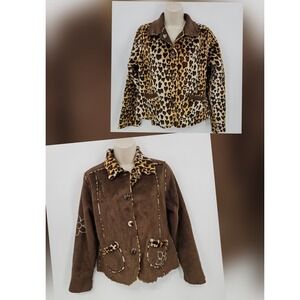 IZ Byer California Jacket Women‎ M Brown Reversible Faux Fur Leopard Suede